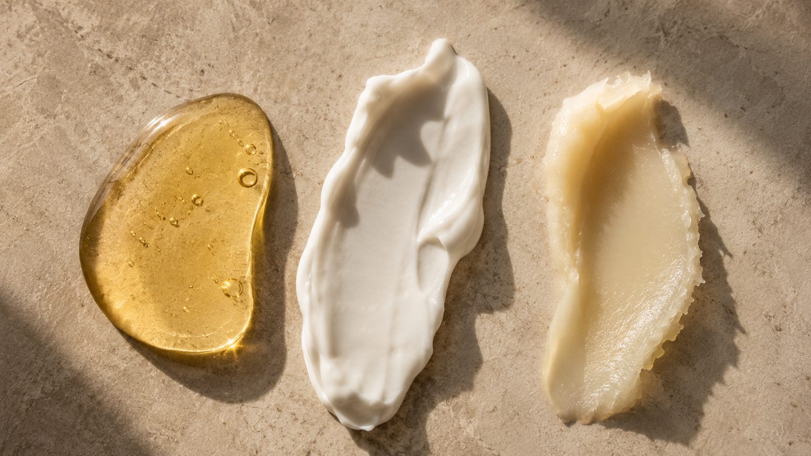 Oil, cream and balm textures compared side by side